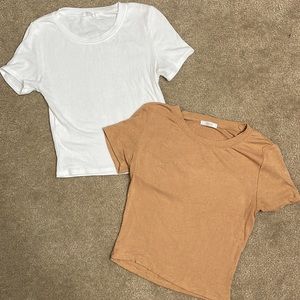2 Brown & White Basic Ribbed Crop Tops